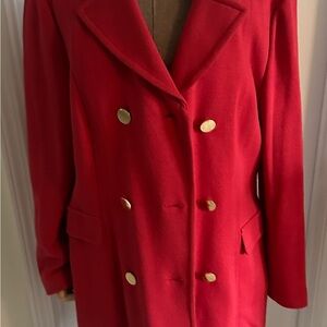 INC International Concepts Red Pea Coat with Gold Buttons